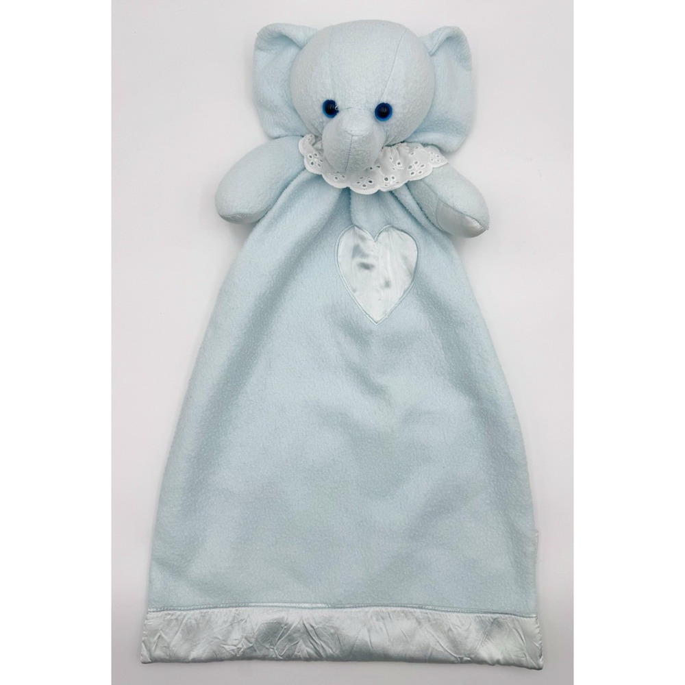 Dakin Tuscany Blue Elephant Baby Security Blanket Lovey Satin Trim Heart Plush